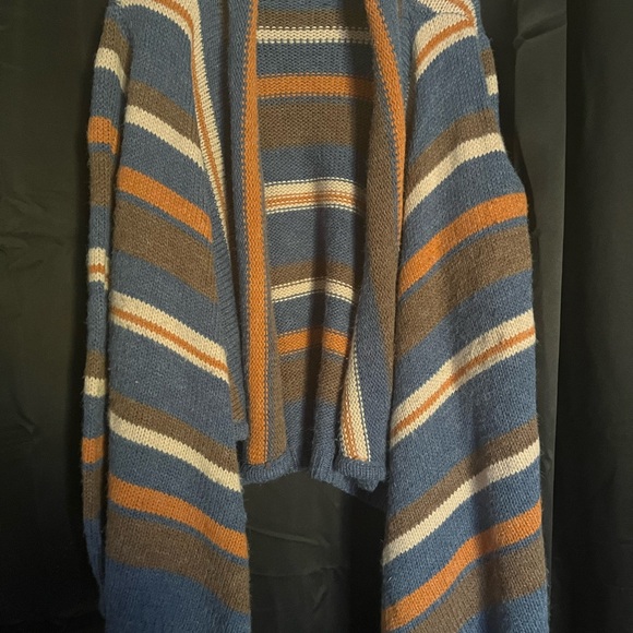 Blu Pepper Sweaters - Blu Pepper Striped Knit Cardigan Sweater‎ with Draped Front Size L